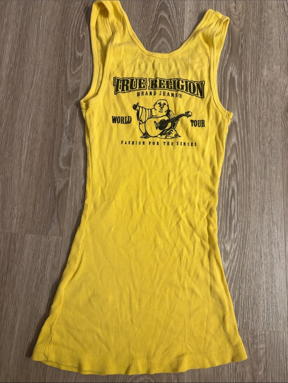 True Religion Yellow Ribbed Tank with Black Logo